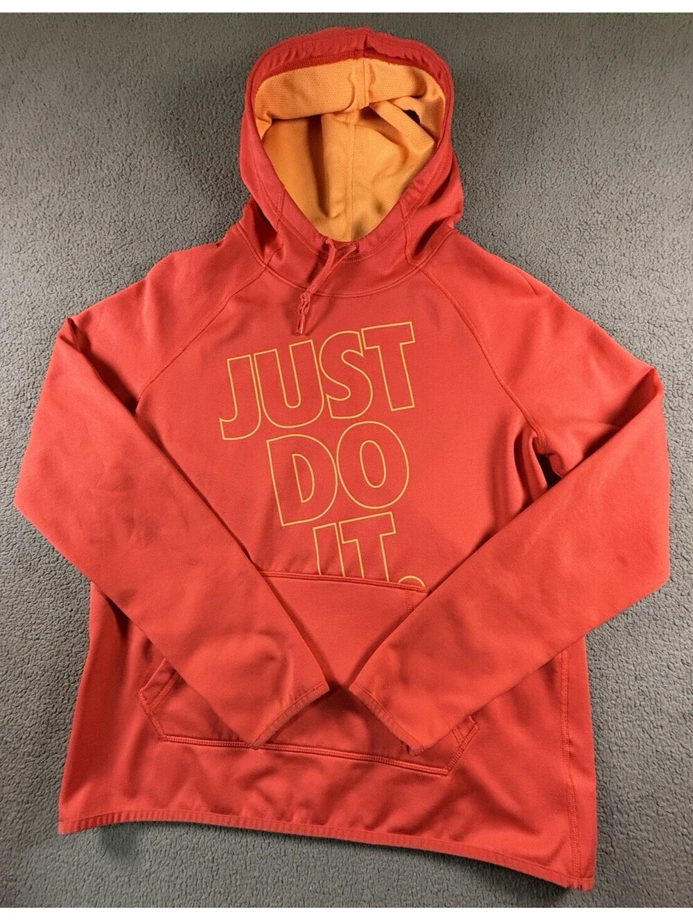 Nike Orange Fleece Hoodie Just Do It Graphic Print Men's M Pullover Drawstring